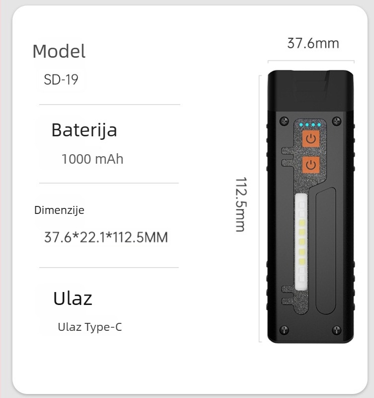 Vanjska dvostruka LED svjetiljka s tijelom od nehrđajućeg čelika, punjiva baterija 1000mAh, 3W LED, domet do 50 m, višenamjenska i izuzetno tanka
