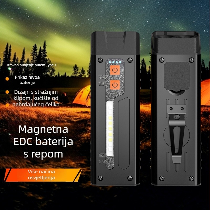 Vanjska dvostruka LED svjetiljka s tijelom od nehrđajućeg čelika, punjiva baterija 1000mAh, 3W LED, domet do 50 m, višenamjenska i izuzetno tanka