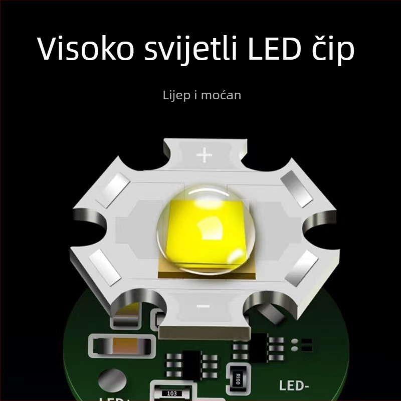 USB punjiva LED svjetiljka s ručnim pogonom, snažan LED, vodootporna, domet do 200 m, svjetlo za nuždu