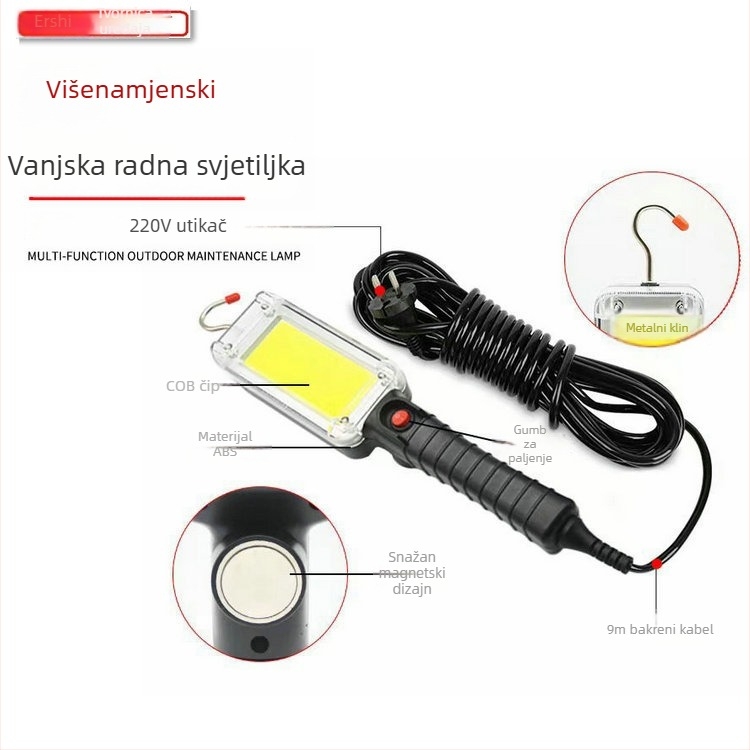 Ručna LED radna svjetiljka za automobil s COB LED-om, vrlo jaka, snažna magnetska kuka, 30W, izravno punjenje, uključen punjač, višestruko osvjetljenje za održavanje automobila