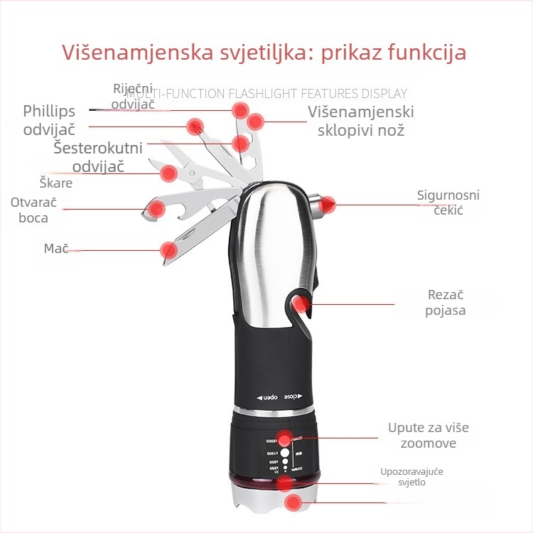 Ručna LED svjetiljka s teleskopskim fokusom, visoka svjetlost, model 807; snaga 1W, maksimalni izlaz 100 lm, baterija 3xAAA, IP44 vodootporan