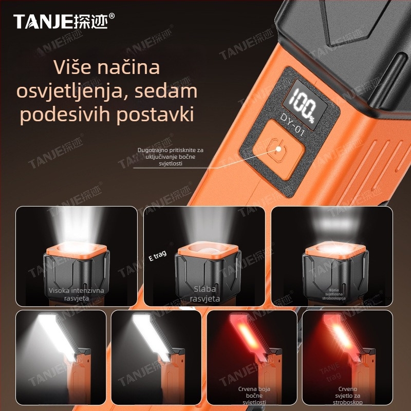 Sklopiva LED radna svjetiljka s COB+LED, 15W, ugrađena 18650 baterija, Type-C punjenje, 360° okretanje