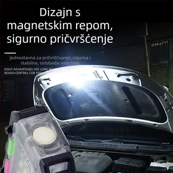 Višenamjenska prijenosna magnetska svjetiljka za popravke s treperavim upozorenjem, kompaktna LED svjetiljka za vanjske nužne situacije; 5W LED • 400 mAh baterija • 360° rotacija • ručni pogon • uključuje punjač