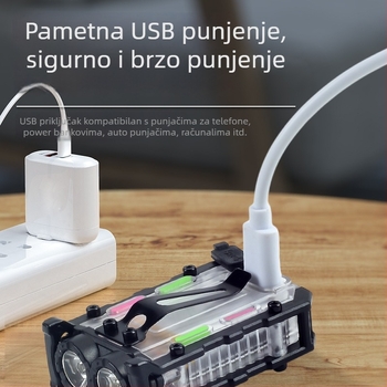 Višenamjenska prijenosna magnetska svjetiljka za popravke s treperavim upozorenjem, kompaktna LED svjetiljka za vanjske nužne situacije; 5W LED • 400 mAh baterija • 360° rotacija • ručni pogon • uključuje punjač