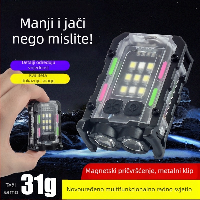 Višenamjenska prijenosna magnetska svjetiljka za popravke s treperavim upozorenjem, kompaktna LED svjetiljka za vanjske nužne situacije; 5W LED • 400 mAh baterija • 360° rotacija • ručni pogon • uključuje punjač
