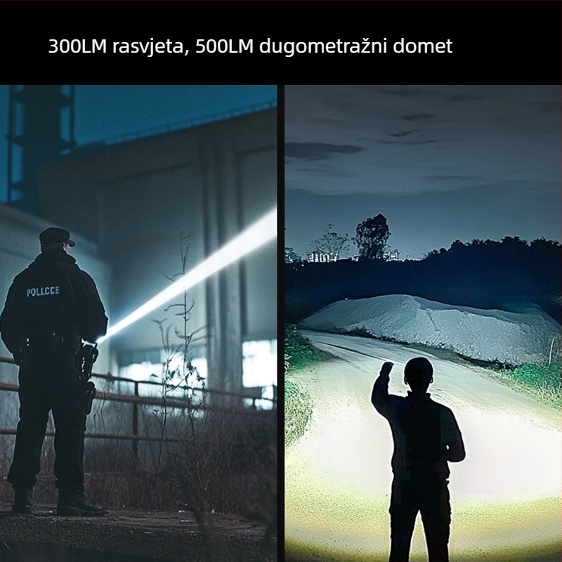 Ručna svjetiljka Gz50 s magnetskim dizajnom, aluminijsko kućište, domet 100–200 m, vrijeme rada 8 h, vrijeme punjenja 3 h