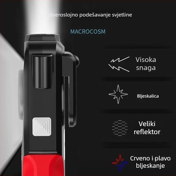 10W LED hitna svjetiljka s 1200mAh litij-ionska baterija; višenamjenska: sigurnosni čekić i razbijač prozora; crveno-plavo SOS svjetlo; vanjska potraga i kampiranje, domet 200-500 m
