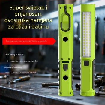 Prenosna radna lampica za popravke automobila s magnetom i kukom, LED, 5W, 350+ lumena, ugrađena baterija 3000mAh, USB punjenje, vodootporna, domet 200–500 m