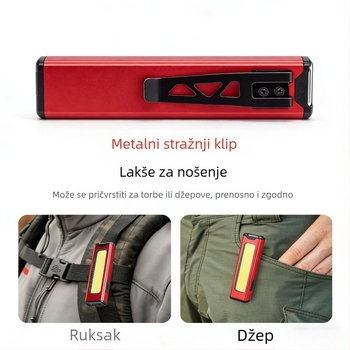 COB ponovno punjiva ručna radna svjetiljka s magnetskim klipom za olovku, LED 3W, 240 lm, kut snopa 136°, polimerna baterija 102050, radno vrijeme 3,5 h