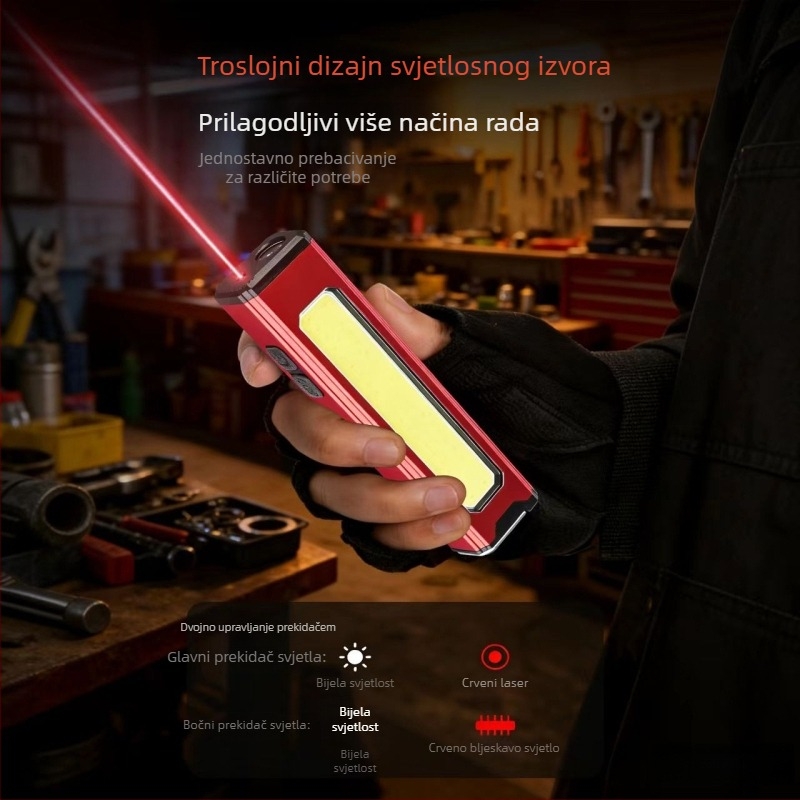 COB ponovno punjiva ručna radna svjetiljka s magnetskim klipom za olovku, LED 3W, 240 lm, kut snopa 136°, polimerna baterija 102050, radno vrijeme 3,5 h