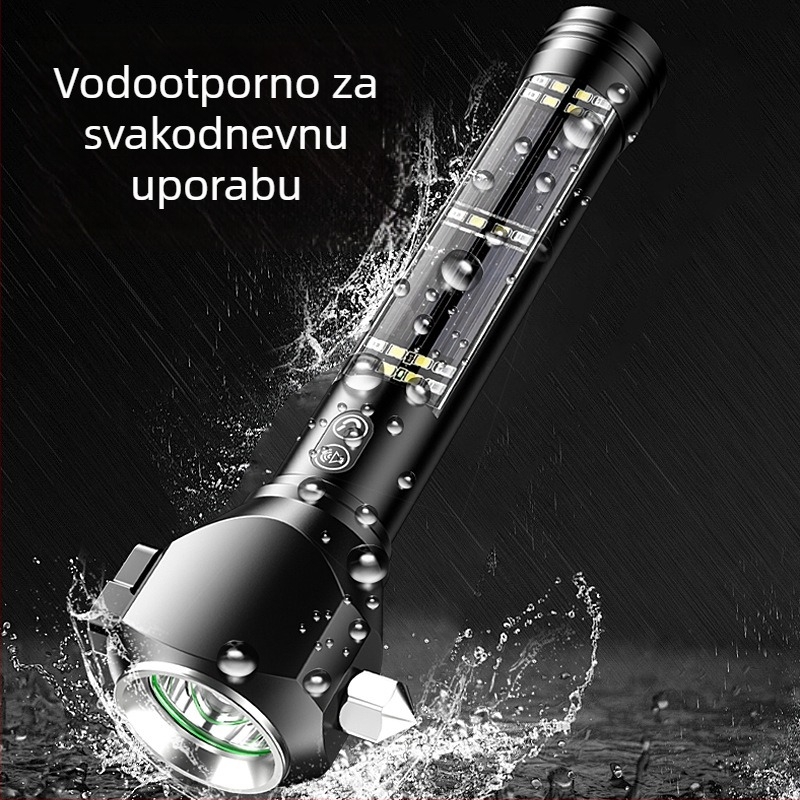 Automobilski višefunkcijski sigurnosni čekić s LED radnom svjetiljkom i razbijačem stakla, 10W, 2000 mAh, svjetlost preko 350 lm, ugrađeni Power Bank