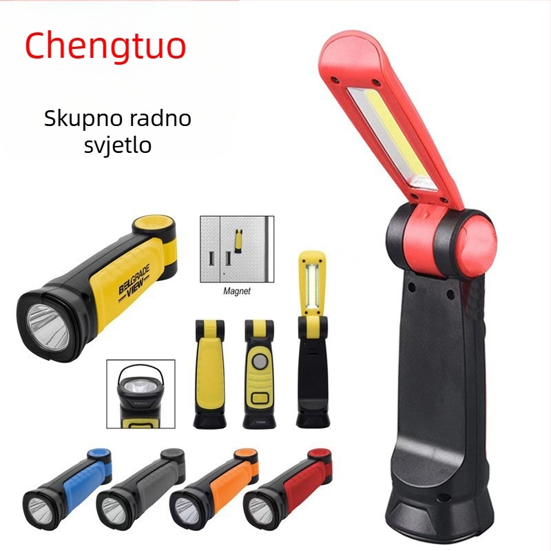 LED sklopna magnetska radna svjetiljka s dvostrukim izvorom svjetla, 10W, punjiva, ručno pokretanje, 360° rotacija