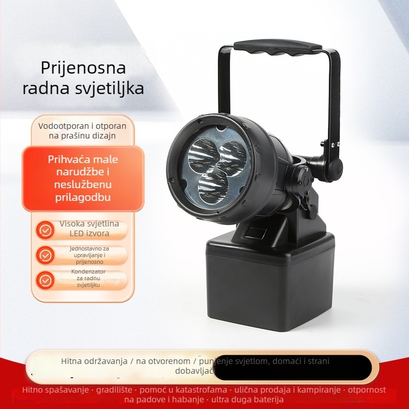 Prijenosna višenamjenska LED radna svjetiljka s magnetskom osnovom, tijelo od aluminijske legure, LED 3x3W, 360° okret, domet 200–500 m