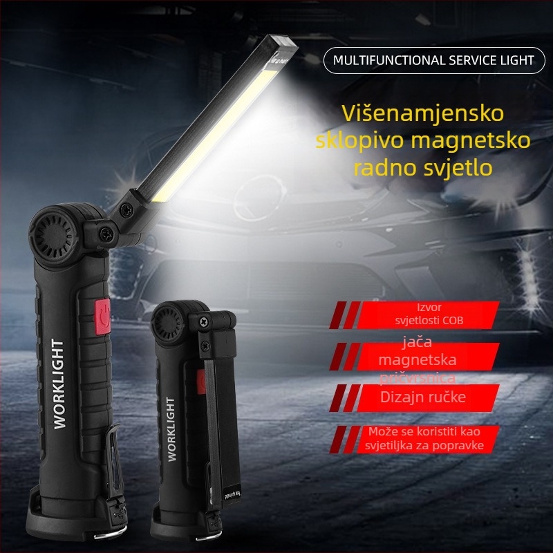 Sklopiva COB radna svjetiljka, magnetska svjetiljka za šator, 10W, ugrađena 18650 baterija