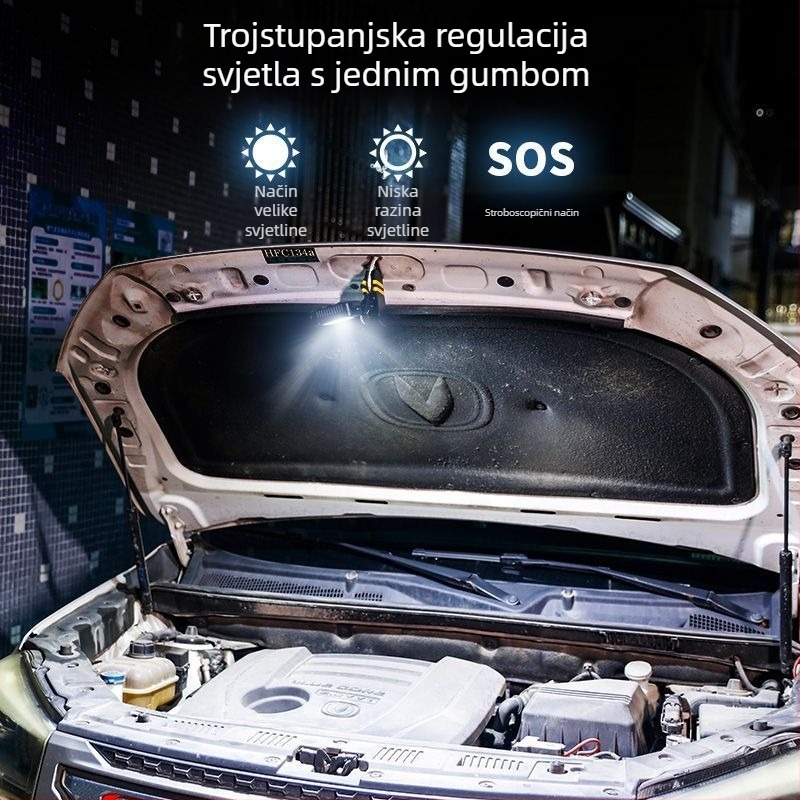 Svjetlo za rad na automobilu s COB LED, protuklizni klips, 360° rotacija, punjiva baterija 10000 mAh, domet <50 m, uključeno punjač
