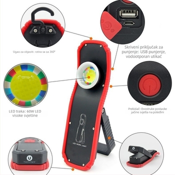 E-SMARTER W832 Arc COB LED radna svjetiljka, ABS kućište, prijenosna