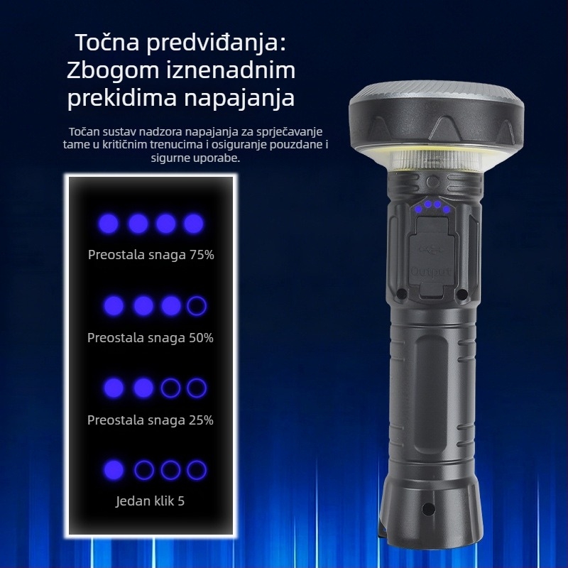 Ručna LED svjetiljka JB-8+1 serija, 360° zraka, 5000 lm max, IP65 vodootporno, 3.7V 1200mAh 18650, 10W