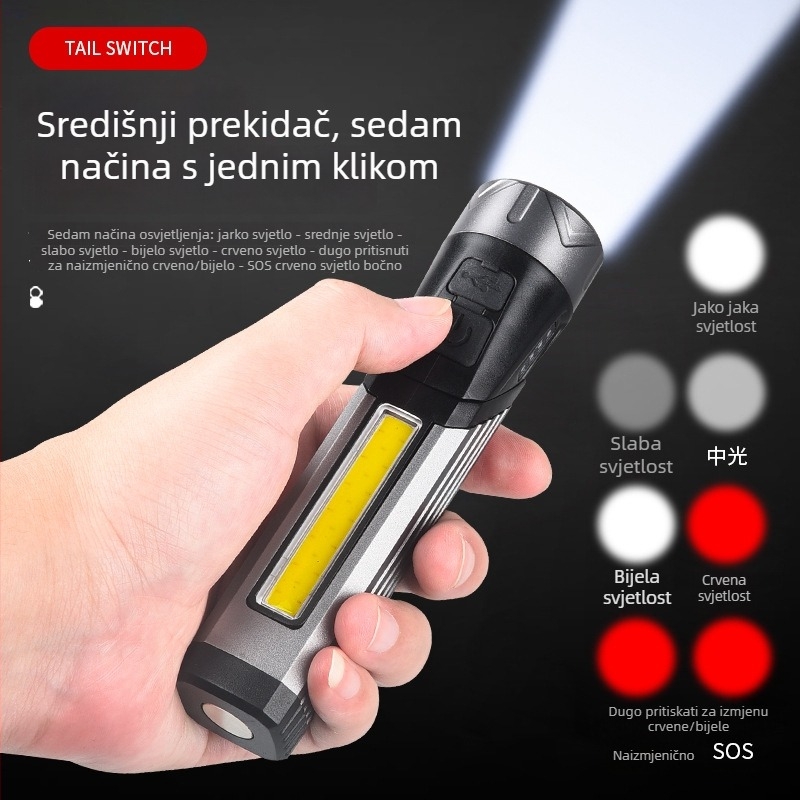 Laterna s dvostrukim COB izvorom svjetla – višestruki servisni model, 360° okretanje, ručno napajanje, kapacitet baterije 1500 mAh, snaga 5 W