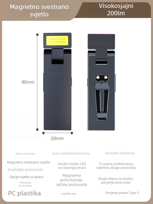 Ručna svjetiljka za popravak automobila, 5V, 10W, 300lm, domet 50m, IP44
