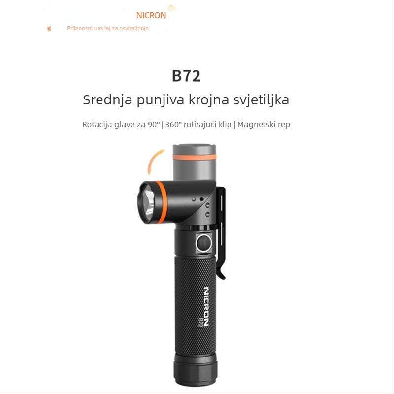 Nailang B72 ponovno napajalna kutna LED svjetiljka, tijelo od aluminijske legure, za planinarenje, kampiranje i svakodnevno nošenje