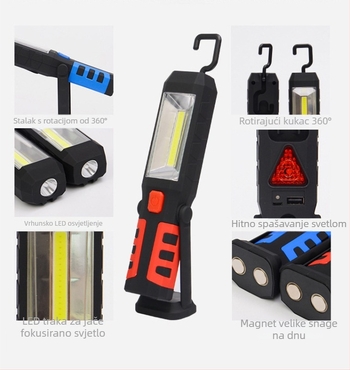 Mu Ning LED radna svjetiljka za auto popravke s magnetom, punjiva baterija 1200/2400 mAh, 3W, 360° rotacija