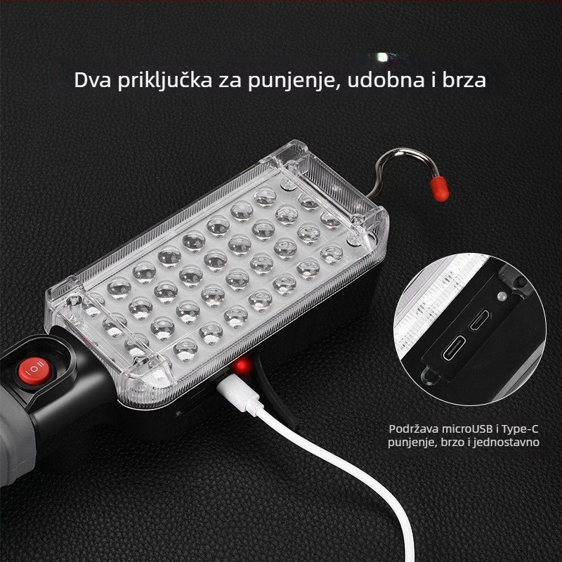 LED inspekcijska radna svjetiljka s USB-C punjenjem, magnetska kuka, 360° rotacija, 2000 mAh