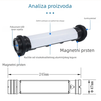 Eksplozijski otporna ručna lampica za održavanje – LED svjetlo na cijev s magnetskom bazom, aluminijsko kućište, 5000 mAh punjiva baterija, 3/5 W, 240–350 lm, domet 200–500 m, vodootporno