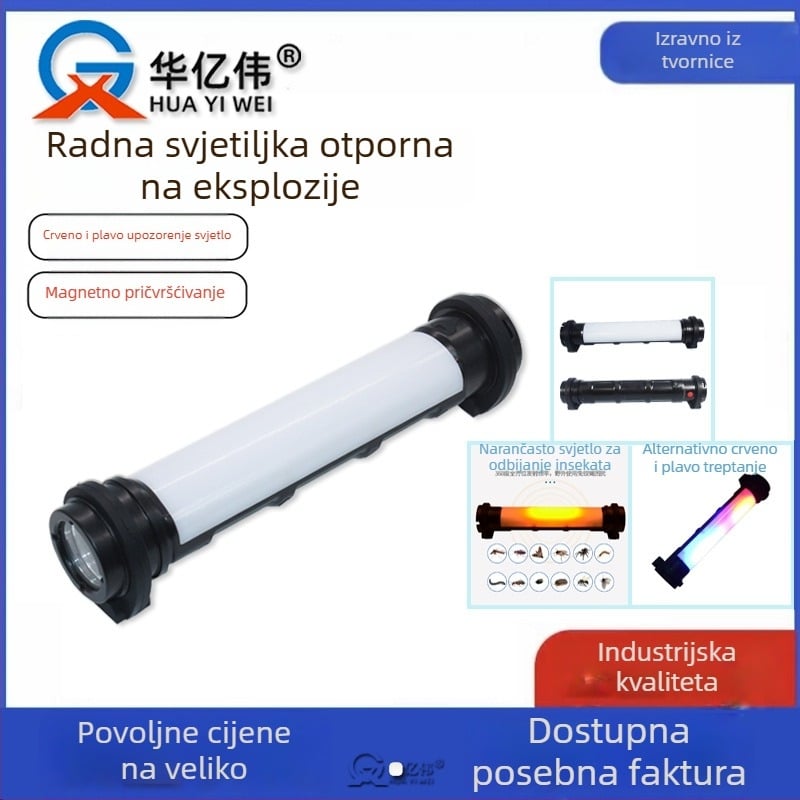 Eksplozijski otporna ručna lampica za održavanje – LED svjetlo na cijev s magnetskom bazom, aluminijsko kućište, 5000 mAh punjiva baterija, 3/5 W, 240–350 lm, domet 200–500 m, vodootporno