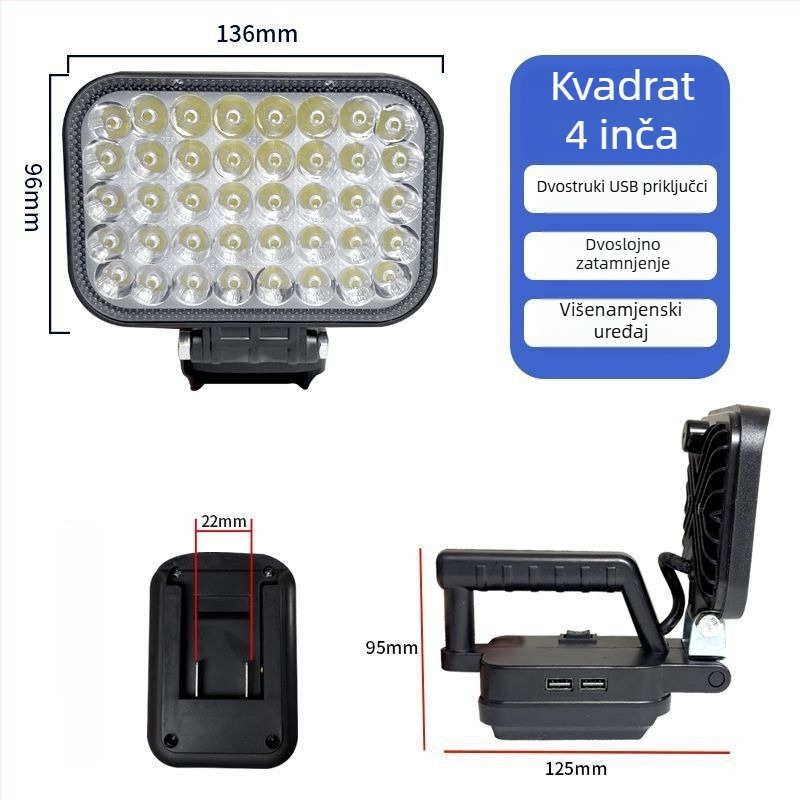 Višenamjenska radna svjetiljka s litijskom baterijom, električni ključ, svjetlo za pecanje, hitno LED rasvjeta za gradilište, punjenje telefona i popravak