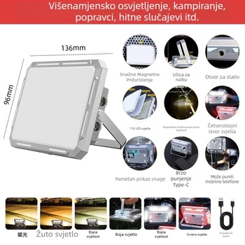 Snažna magnetska vanjska radna svjetiljka s punjivim LED-om, 50W, za popravke automobila i nužno osvjetljenje