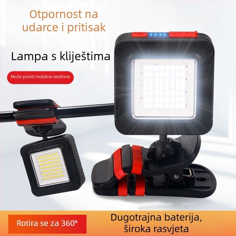 Klip LED radna svjetiljka s litijskom baterijom – prijenosna lampa za auto popravke i održavanje alata, 360° snop, podešavanje jačine svjetla