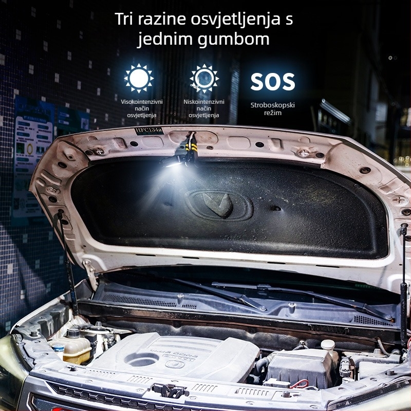 Klip LED radna svjetiljka s litijskom baterijom – prijenosna lampa za auto popravke i održavanje alata, 360° snop, podešavanje jačine svjetla