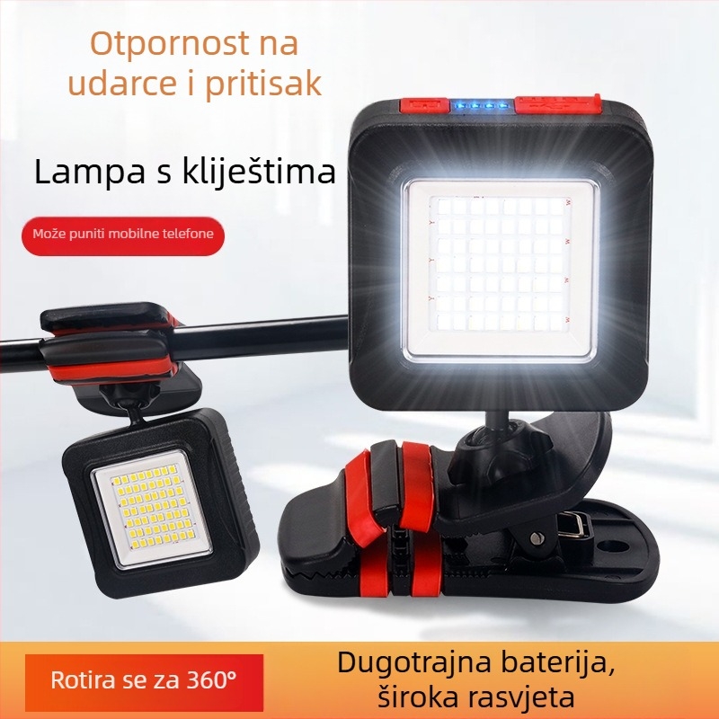 Klip LED radna svjetiljka s litijskom baterijom – prijenosna lampa za auto popravke i održavanje alata, 360° snop, podešavanje jačine svjetla