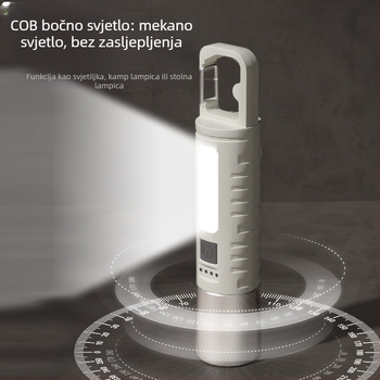 LED svjetiljka s dvostrukim izvorom svjetla i bočnim svjetlom, višenamjenska, 10W, baterija 800mAh, USB punjenje, domet zrake 200–500 m