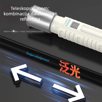 LED svjetiljka s dvostrukim izvorom svjetla i bočnim svjetlom, višenamjenska, 10W, baterija 800mAh, USB punjenje, domet zrake 200–500 m