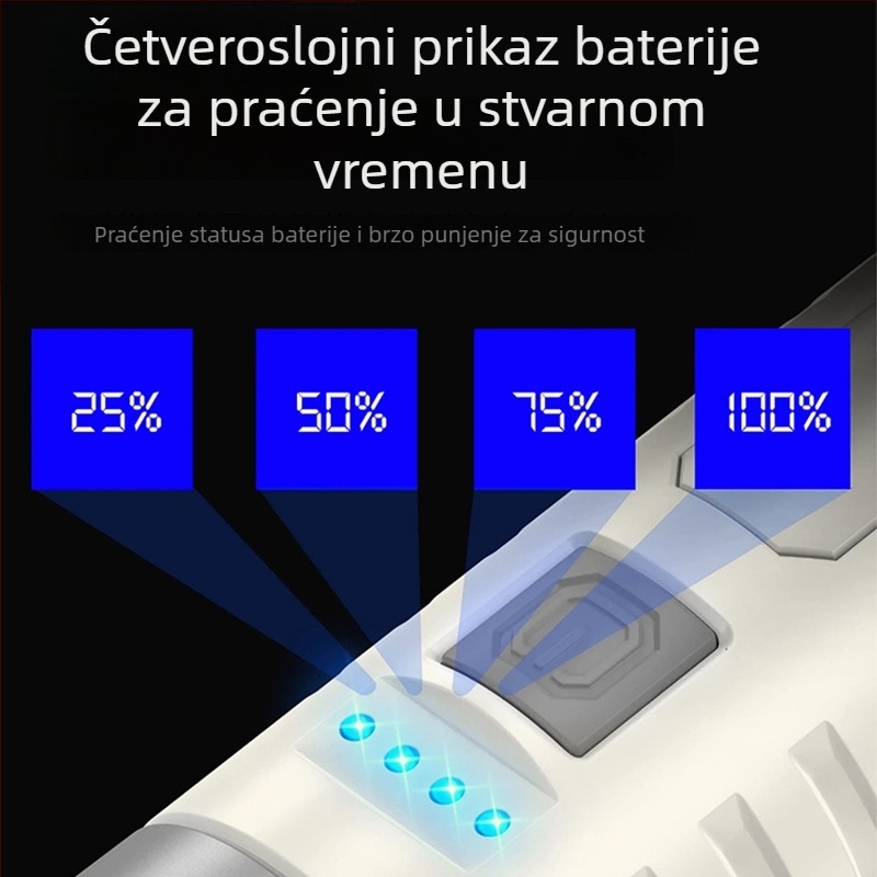 LED svjetiljka s dvostrukim izvorom svjetla i bočnim svjetlom, višenamjenska, 10W, baterija 800mAh, USB punjenje, domet zrake 200–500 m