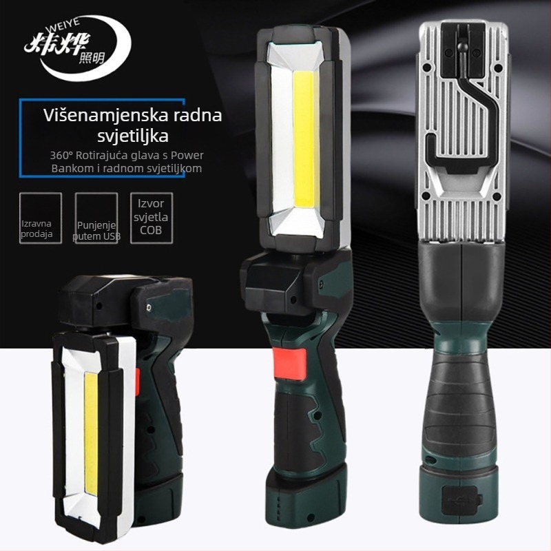COB LED radna svjetiljka — 3W, 2000mAh, 360° okret, punjač uključen