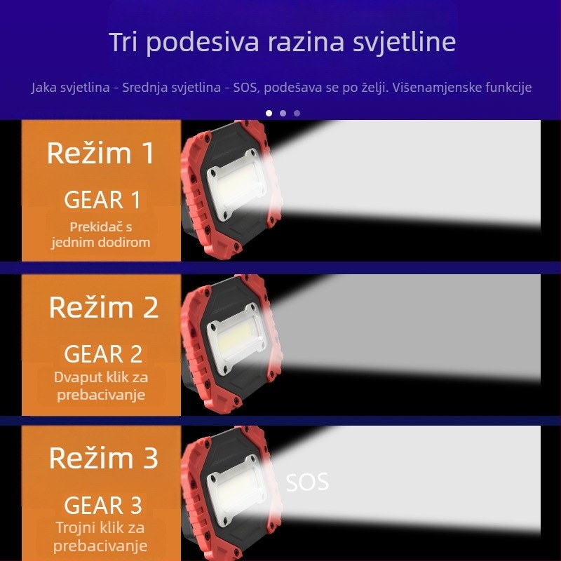 Vanjsko radno svjetlo, prijenosno mini rasvjetno svjetlo, 10W, 750 lm, IP55, napajanje baterijama (4x No.5), domet 100–200 m