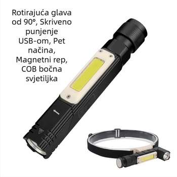 USB punjiva COB radna svjetiljka s magnetnom osnovom, aluminijsko tijelo, 1500 mAh, 10W, 90° sklapanje i 360° rotacija
