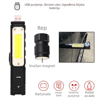 USB punjiva COB radna svjetiljka s magnetnom osnovom, aluminijsko tijelo, 1500 mAh, 10W, 90° sklapanje i 360° rotacija