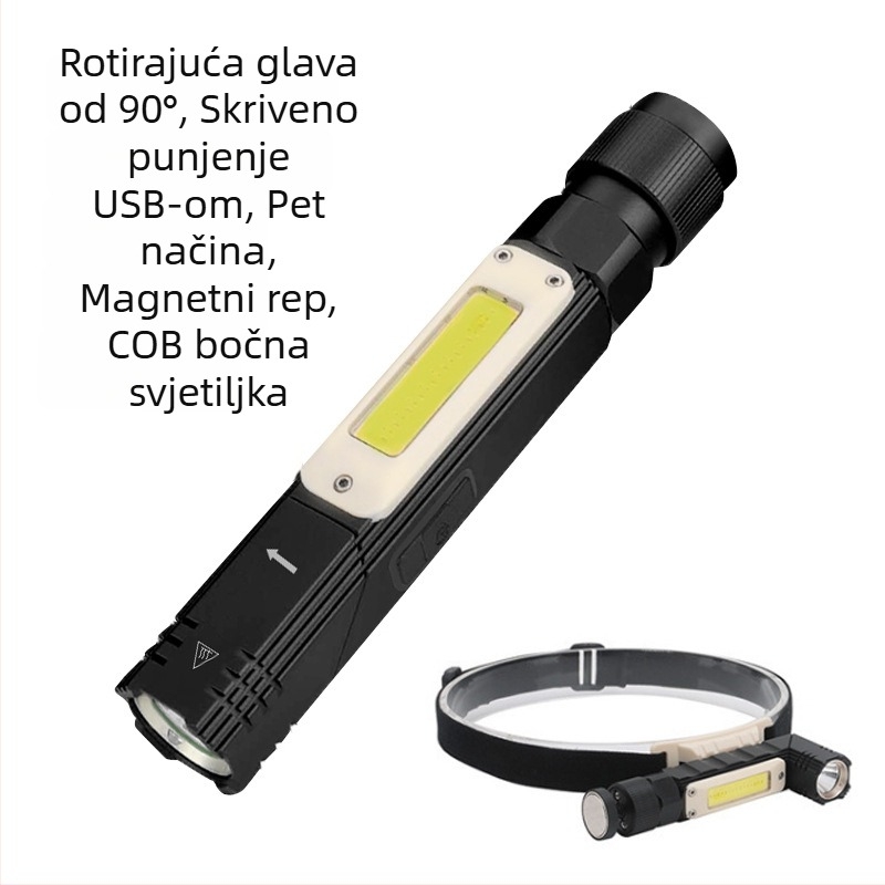 USB punjiva COB radna svjetiljka s magnetnom osnovom, aluminijsko tijelo, 1500 mAh, 10W, 90° sklapanje i 360° rotacija