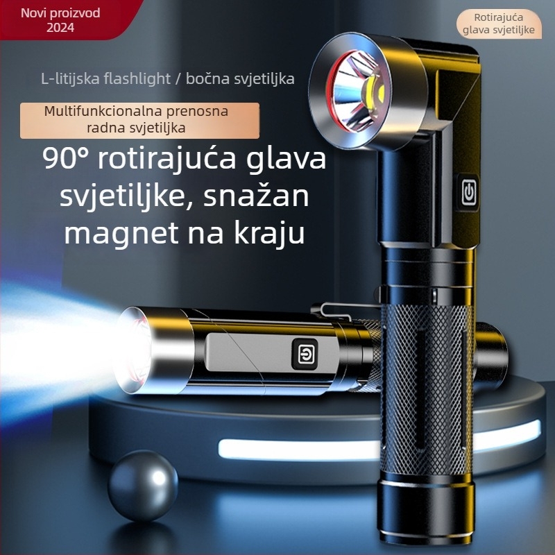 Višefunkcionalno L-oblik LED svjetlo, 10W, baterija 1800mAh, aluminijski kućište, USB punjenje, za nužno osvjetljenje i inspekciju