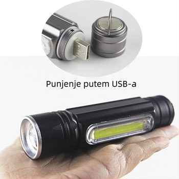 USB punjiva LED svjetiljka s T6+COB, 360° rotacija, 18650 baterija, domet 200–500 m