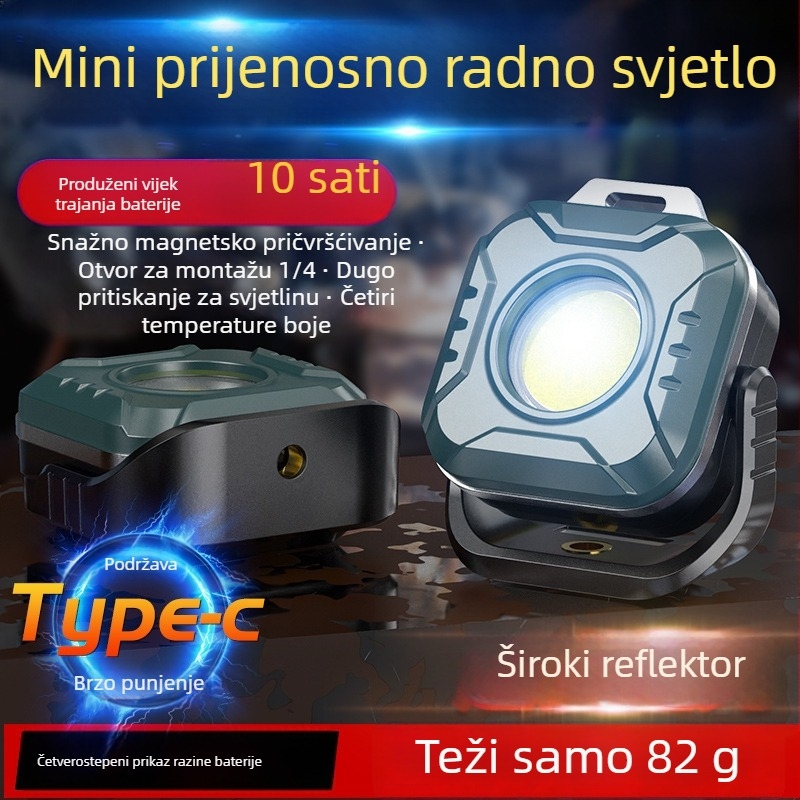 Kompaktna LED svjetiljka visoke svjetline, magnetska glava, višenamjenska nužna popravna svjetiljka, 360° rotacija, prijenosna kamping lampica