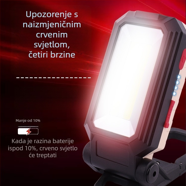 COB radna svjetiljka s magnetskim držačem, LED 10W, baterija 2400mAh, punjiva, sklopiva, 360° rotacija