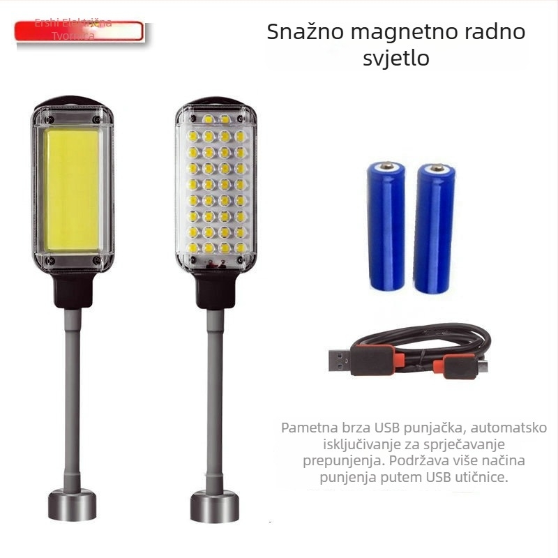 LED ručna radna svjetiljka za popravak automobila s COB LED (30W; 2x18650 Li-ion baterije; punjenje; domet do 50 m)