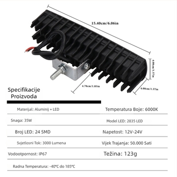 LED radna svjetiljka s 24 LED, spot rasvjeta, 3000 lm, 12V, aluminijsko kućište, model work049