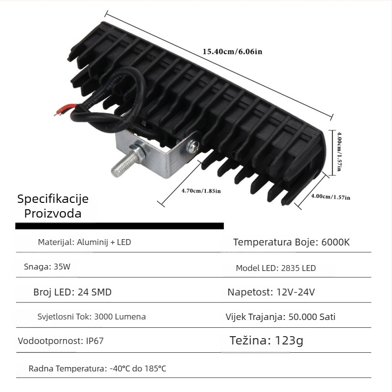 LED radna svjetiljka s 24 LED, spot rasvjeta, 3000 lm, 12V, aluminijsko kućište, model work049