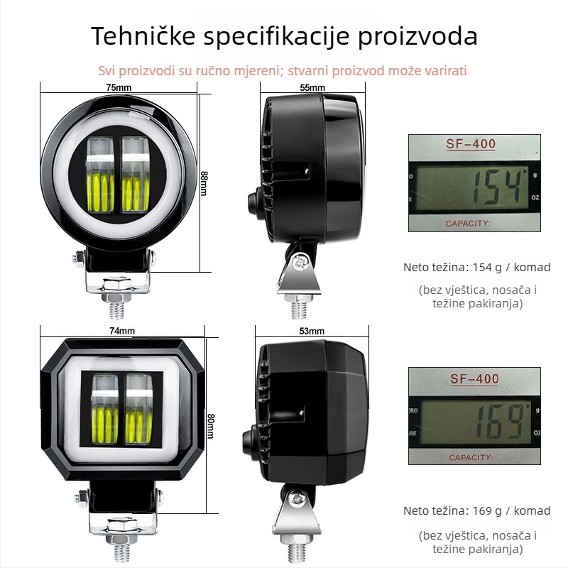 Dvobojna LED magla svjetla za motocikle i automobile, 20W, 9-36V, 4800 lm, 6000K, aluminijsko kućište