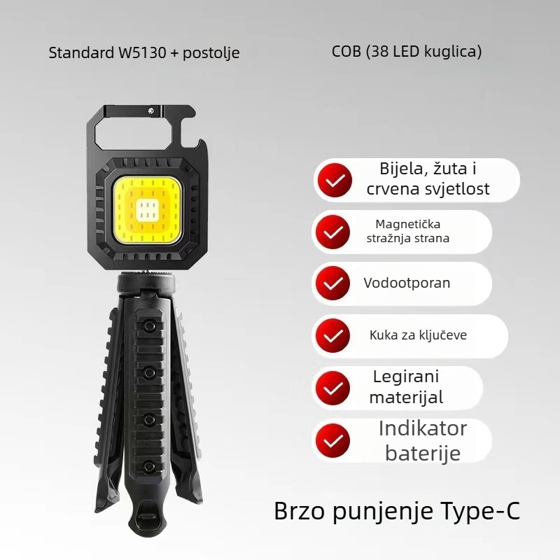 Kljucni COB svjetiljka s USB punjenjem, 10W COB izvor svjetla, višenamjenska radna svjetiljka